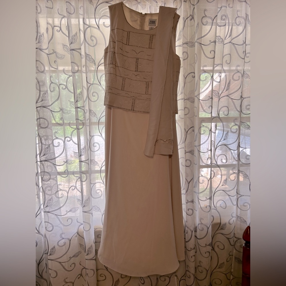 Mother of the Bride/Grandmother cream with gold beading.  Shawl included.